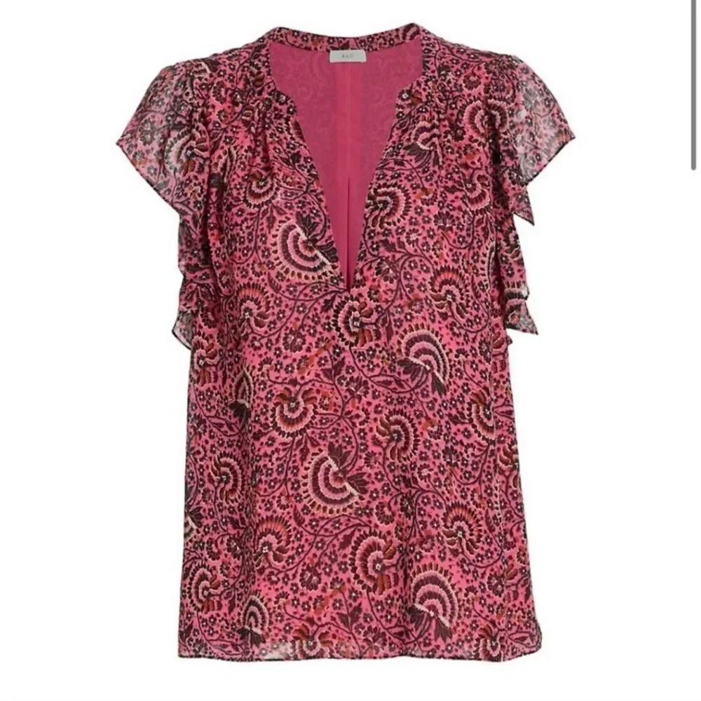 New A.L.C. June Silk Flutter Sleeve Pink Multi Top Size 4